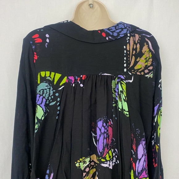Free People Field Of Butterflies Tunic Top XS Womens Black Swing Flowy Oversized - Picture 5 of 12